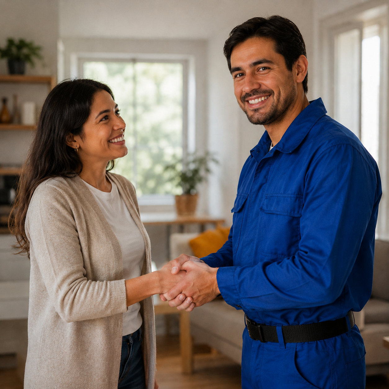 Cliente satisfecho con técnico TecnoWash